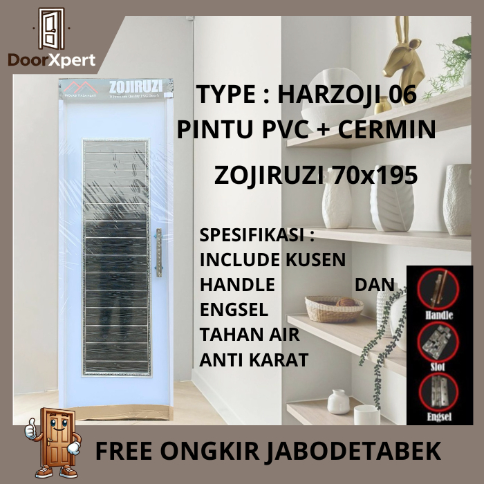 Pintu Kamar Mandi | Pintu PVC ZOJIRUZI Motif STRIP x CERMIN - 70X195
