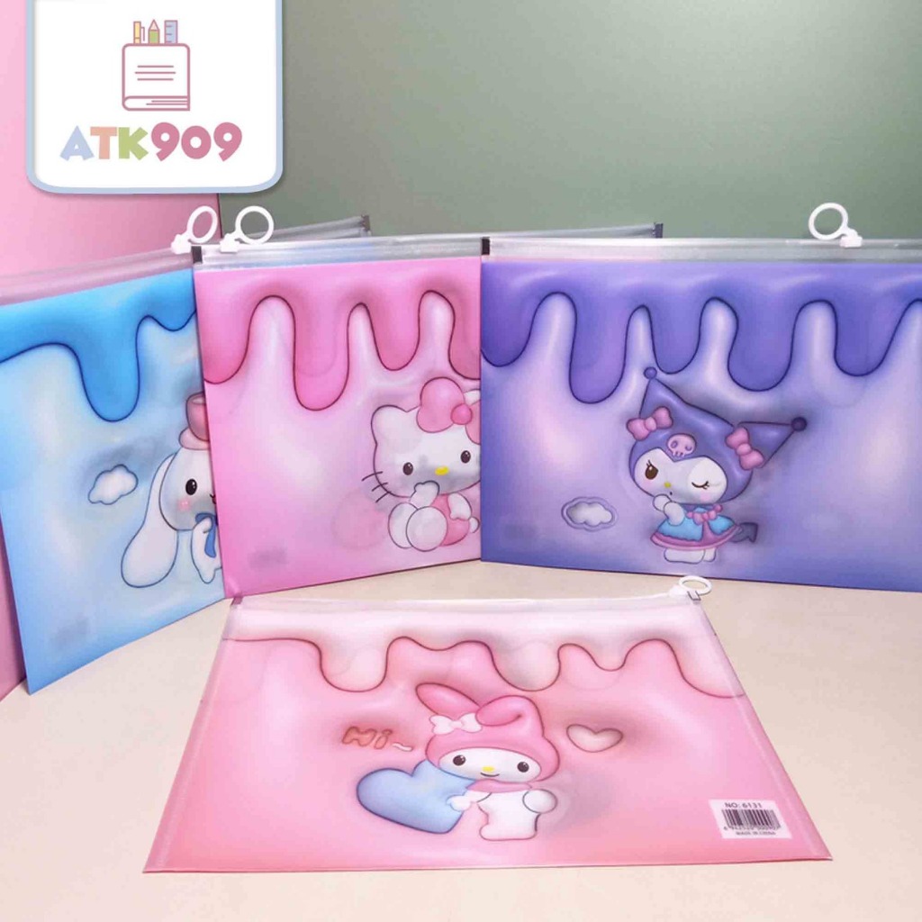 

ATK909 A6 & A4 Map Mika SANRIO Document Holder Zip Lock Multifungsi Serbaguna Pouch Mika Transparan