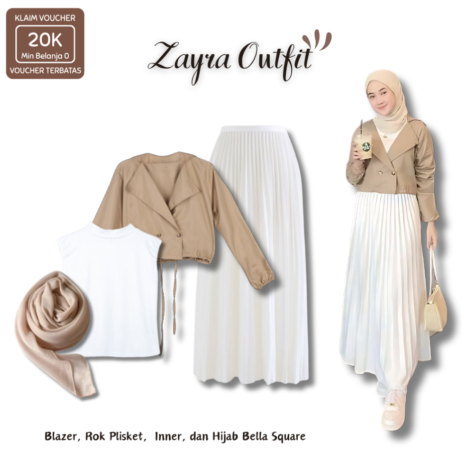 LF16 | Setelan Wanita ( Blazer Coksu , Rok Plisket Putih , Inner Putih , Bella Square ) OOTD Korean