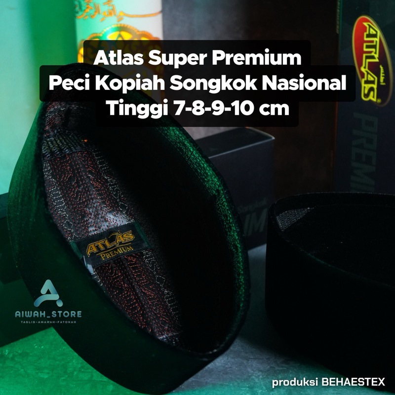 Peci Kopiah Hitam ATLAS PREMIUM AC Tinggi 7 8 9 10 cm Songkok Nasional Atlas Bludru Super Halus