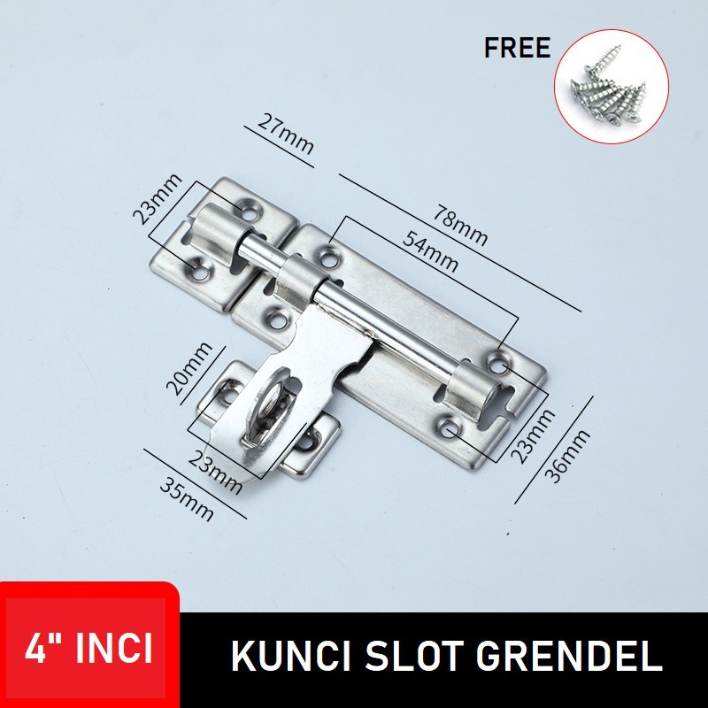 Grendel Pintu 4” Gembok Kunci Slot Pintu Kamar Kosan Overpal 4 Inch A153