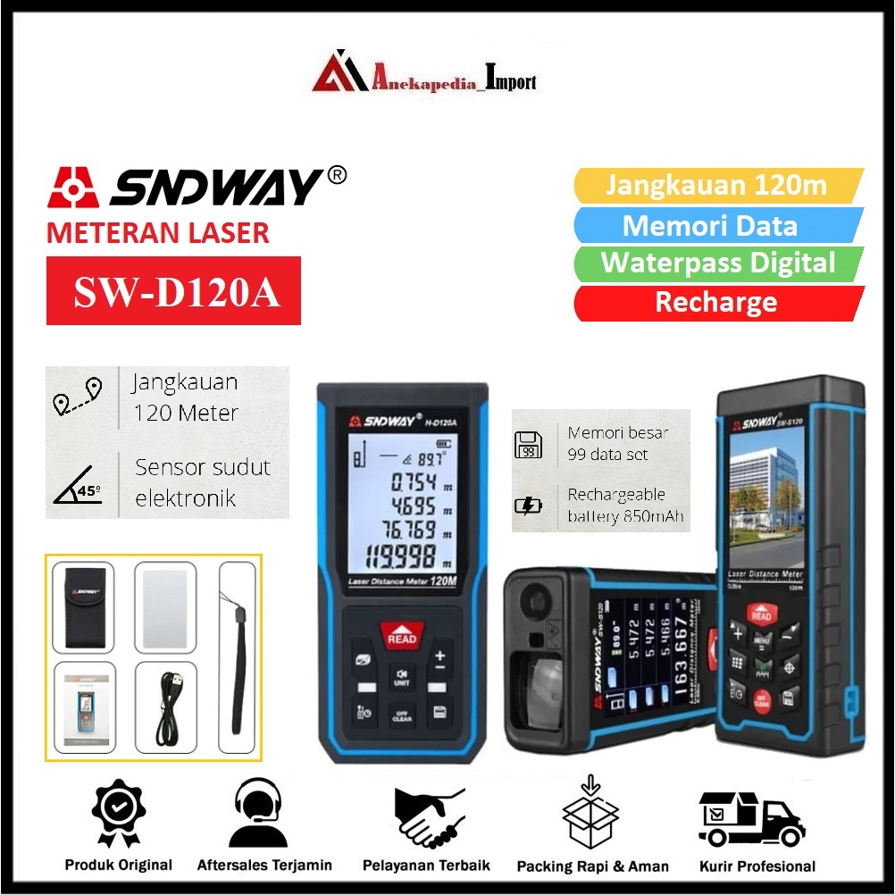 SNDWAY H-D120A - SNDWAY Alat Ukur Jarak Meteran Laser 120 Meter