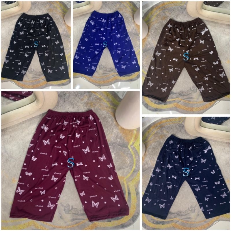 Celana santai kolor 7/8 wanita dewasa bahan kaos