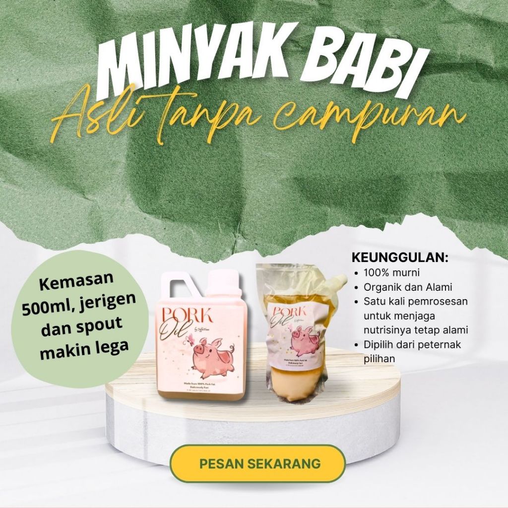 

Minyak Babi Asli Tanpa Campuran 500ml - Kemasan Jerigen & Sachet Spout | Minyak Goreng Serbaguna untuk Masakan & Umpan Pancing | Pork Oil / Lard Non-Halal