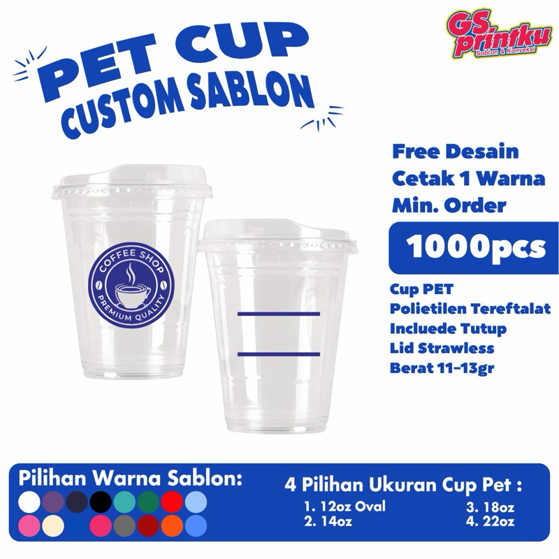 Sablon Cup Plastik PET 14oz Datar