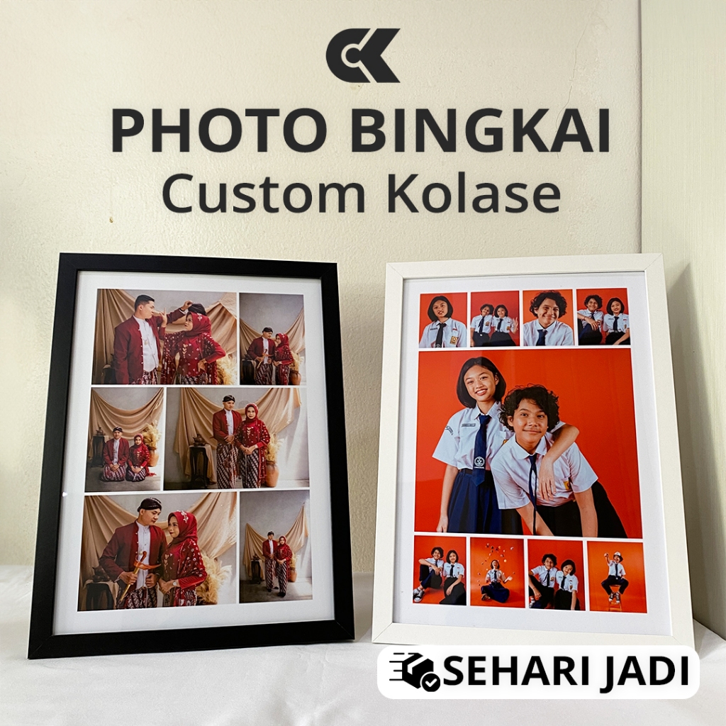Custom Photo Kolase Aesthetic A4 (30x21cm) I Bingkai Kayu | Dekorasi Dinding Foto Keluarga Sahabat