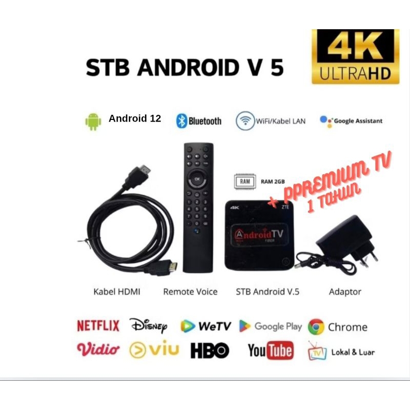 STB|TV BOX ANDROID |•PREMIUM TV 1TAHUN• |ZT-E-V5 HG-FJ| Premium | ram 2GB android 12  /full unlock