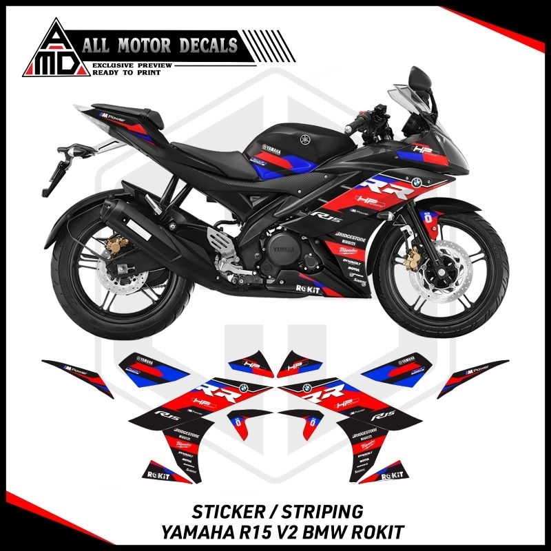 Striping Yamaha R15 V2 Livery Bmw hp4 / Sticker Yamaha Yzf R15 Versi ke 2 / Decal Custom motor R15 v