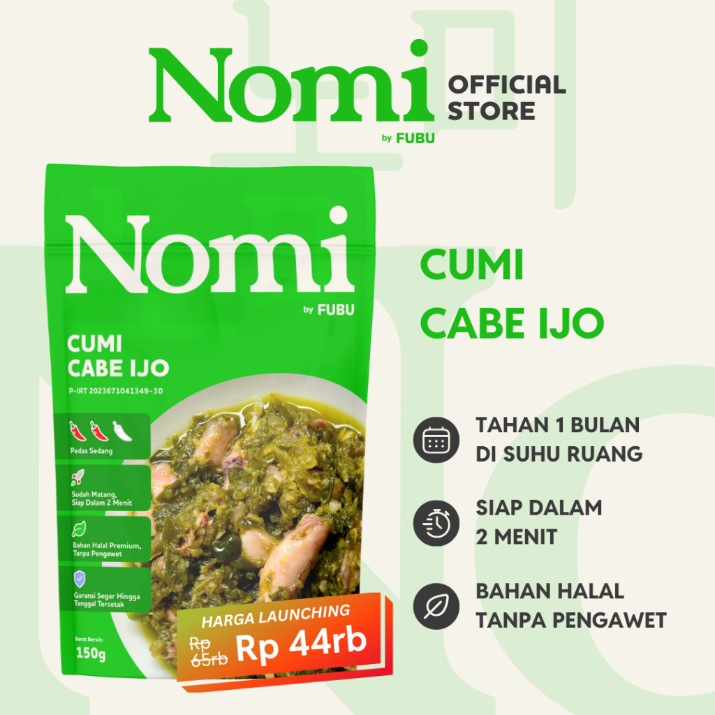 

NOMI by FUBU Cumi Cabe Ijo - Baby Cumi Asin Pedas Sambal Cabai Hijau - Makanan Instant Siap Saji