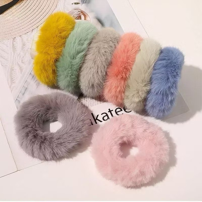 AK Ikat Rambut Bulu DONAT Pompom Polos Elastis  Karet Rambut Anak Perempuan Cepol Wanita