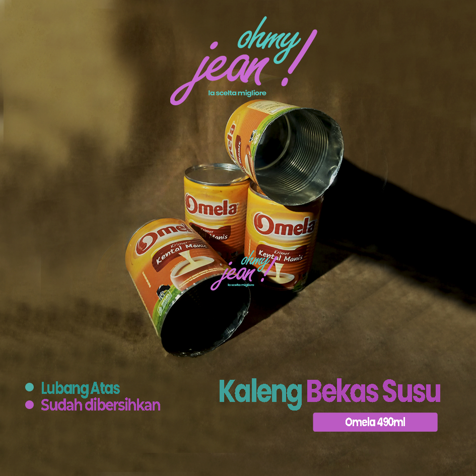 Kaleng bekas susu kental manis, kaleng susu kosong, kaleng Merk Omela 490gr untuk kerajinan DIY