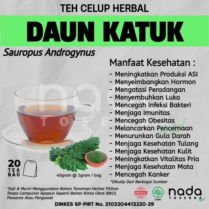

Teh Celup Herbal DAUN KATUK Isi 20 Tea Bag | ASI Booster & Panas Dalam | Sauropus Androgynus