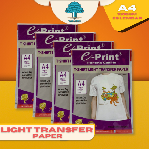 

E-PRINT LIGHT T-SHIRT TRANSFER PAPER A4 150 gms 5 Lembar