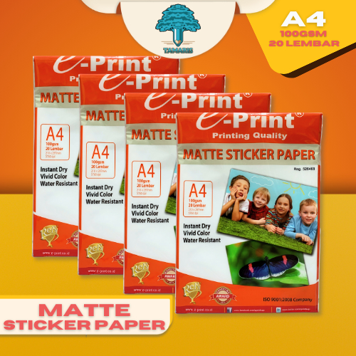 

E-PRINT MATTE STICKER PAPER A4 100gsm 20 Lembar (kertas stiker)