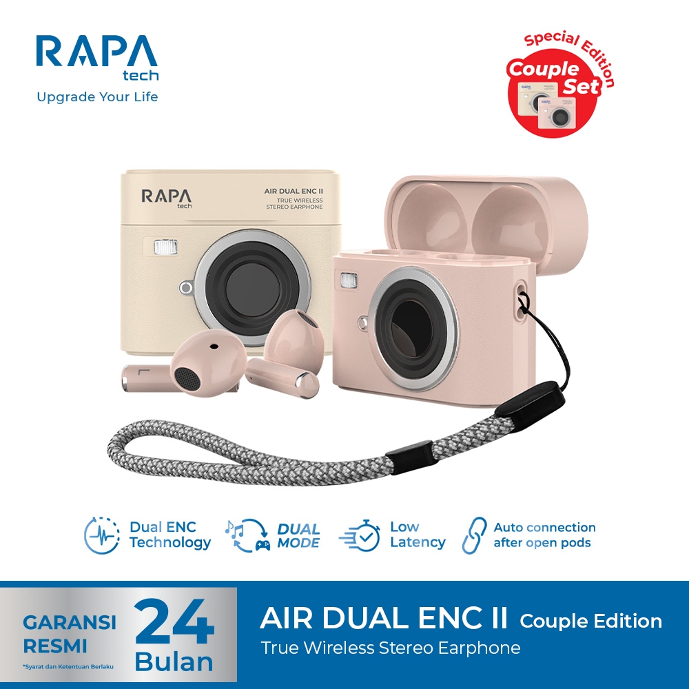 RAPAtech AIR DUAL ENC II TWS Headset Earphone TWS True Wireless Bluetooth Playtime 24 Jam TW2061