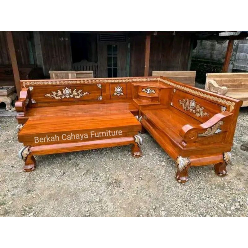 kursi sudut jumbo kuku macan kayu jati solid