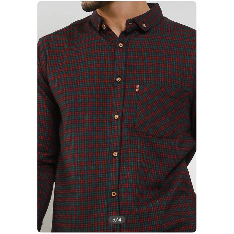 Flanel Kemeja atasan pria kotak kotak merah plaid