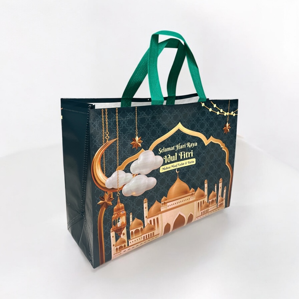 

(12 Pcs) PREMIUM Tas Hampers JUMBO Laminasi Idul Fitri Landscape 40x30x15 cm