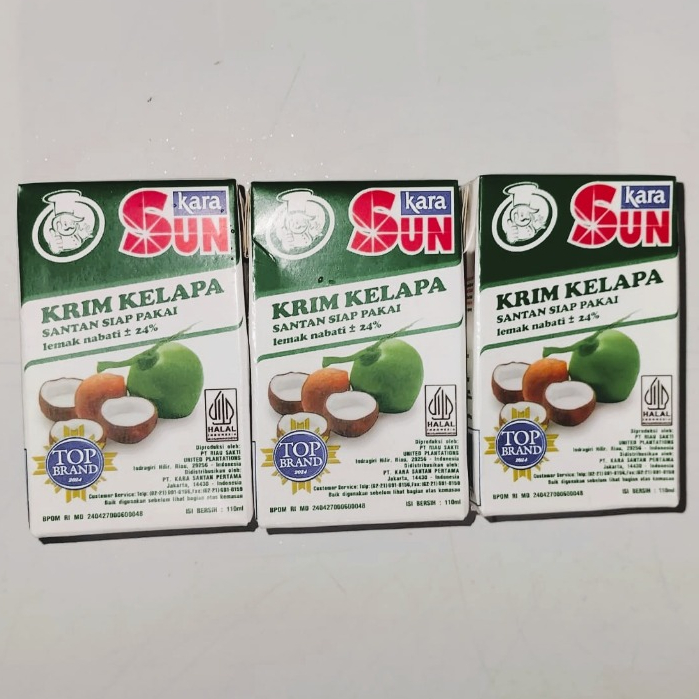 

Santan Sun Kara Krim Kelapa Lemak Isi 110ml Santan Siap Pakai Nabati Halal