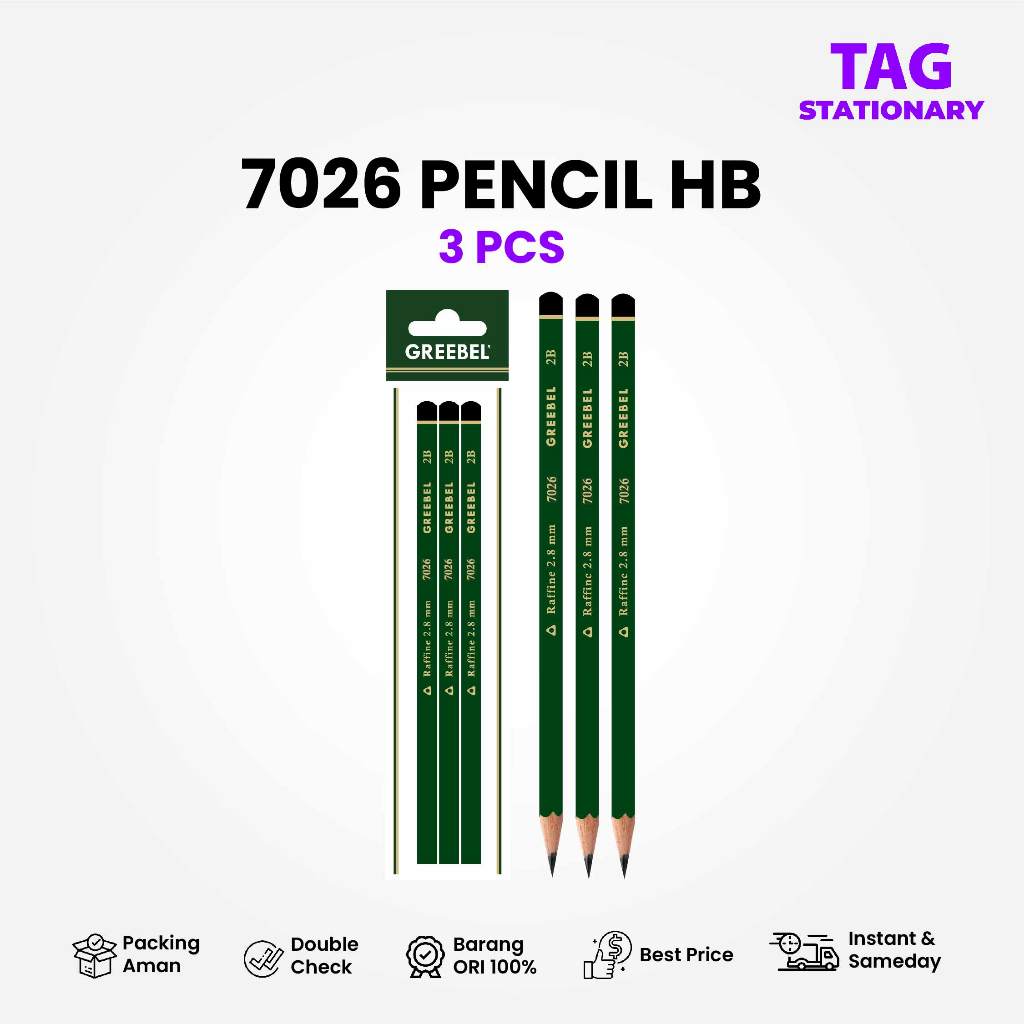 

GREEBEL Graphite Pensil / Pensil Hexagonal HB 7026 Isi 3PCS/SET / Pensil Tulis Timur Agung Grosir