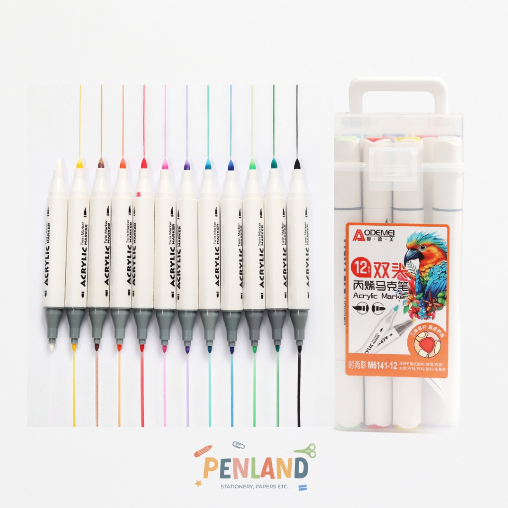 

Spidol Acrylic Marker Twin Tip Isi 12 Warna ADM-M6141-12 PL00009 Murah Bisa COD