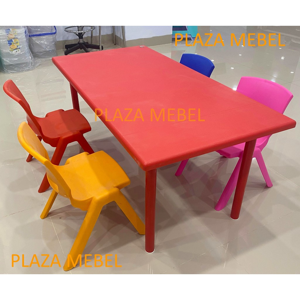 SET Meja Belajar Anak MT Kids Table Olympic Uk. 120 / Meja Paud TK + 4 Kursi Kids Chair Plastik