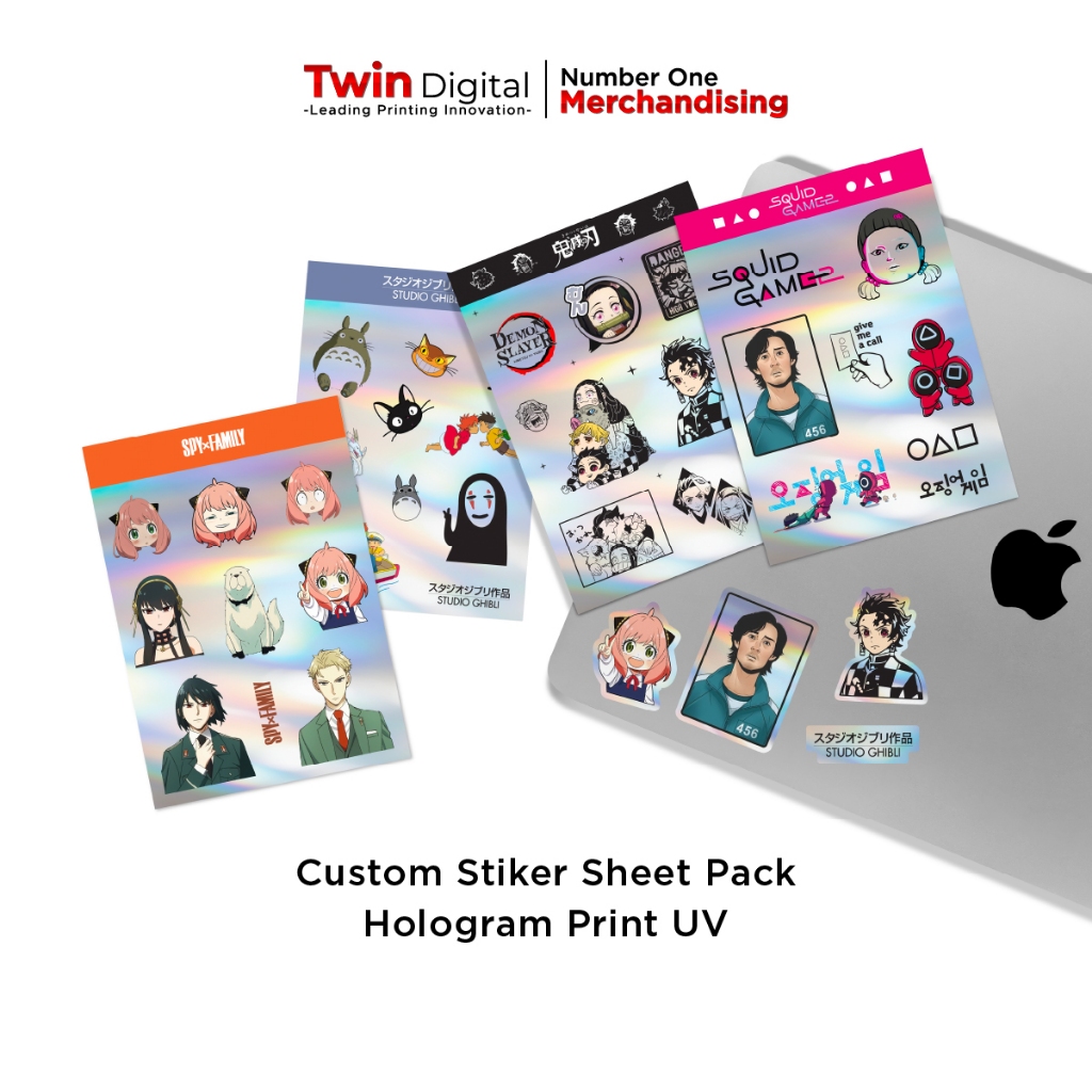 

Twindigital Cetak Sticker Sheet Pack Kiss Cut Sticker Sheet HP Laptop - Stiker Sheet Pack Hologram Print UV