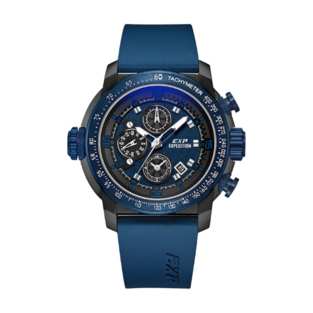 Jam Tangan Pria Expedition E 6335 GCRUBBU E 6335 GC RUBBU Chronograph Blue Dial Blue Rubber Original