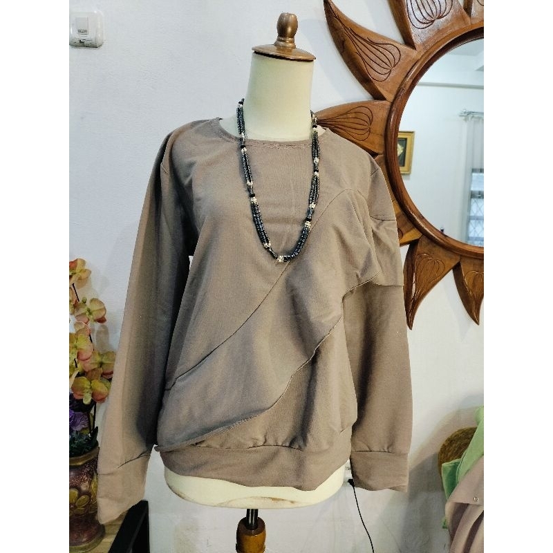 baju murah keatasan wanita bahan kaos tebal warna coklat susu