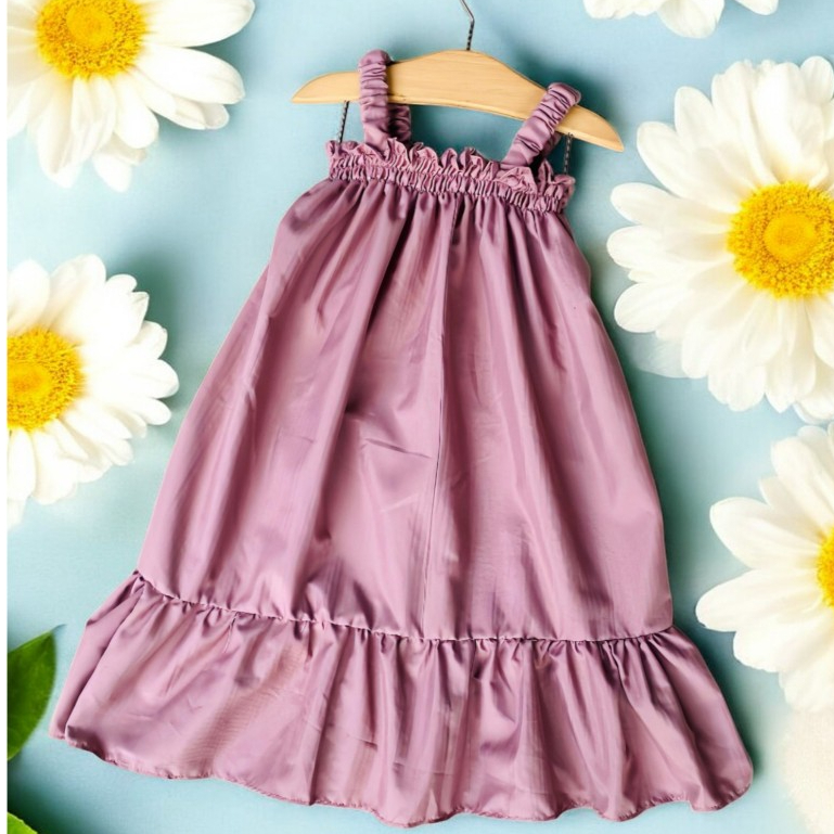 Dress Anak Bayi Gaun Anak Perempuan Ungu Hitam Polos Model Terbaru 1-4 Tahun