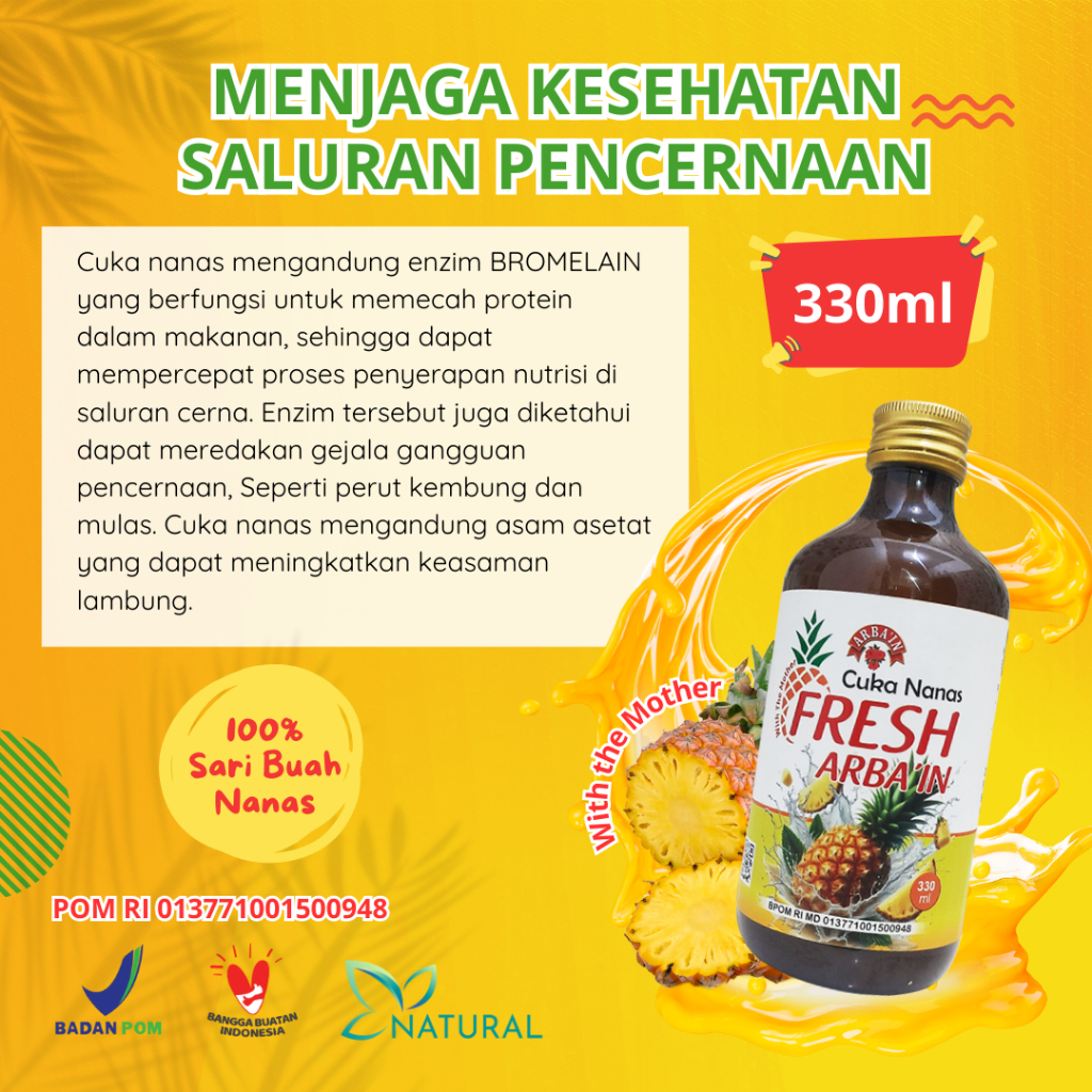 

Cuka Nanas Fresh Arbain 330 ml Atasi Masalah Pencernaan Cuka Nanas Asli Tanpa Pewarna dan Pengawet