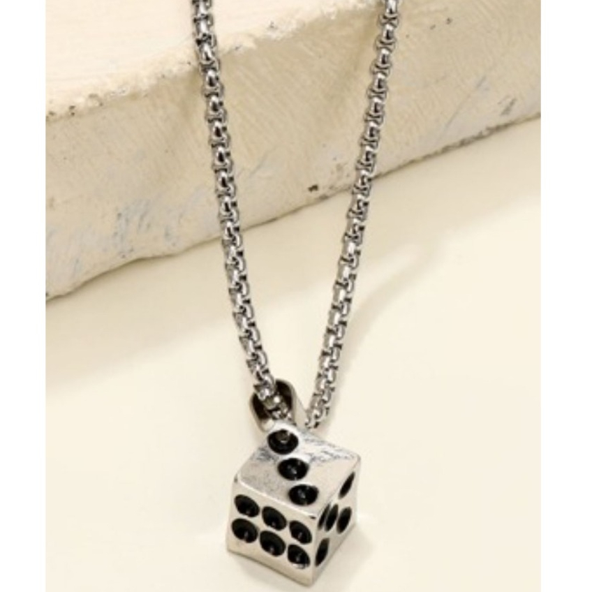 Aksesoris Pria Dice Pendant Necklace Kalung Pria