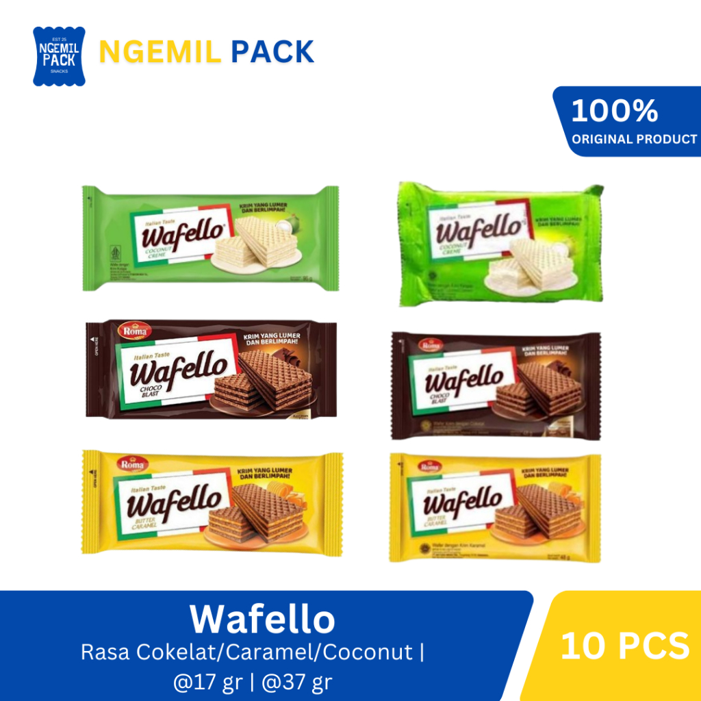 

Wafello Italia Cokelat/Caramel/Coconut Isi 10pcs @17Gr / @37Gr