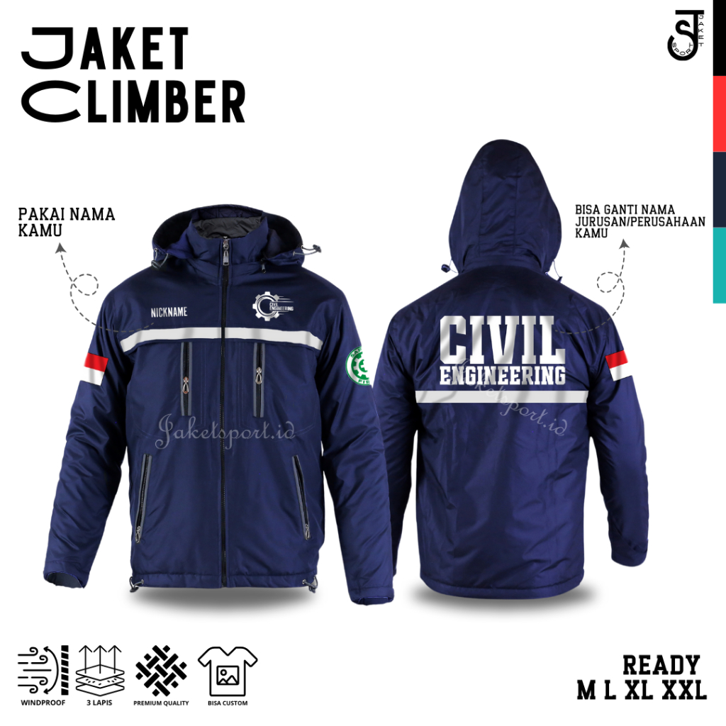 Jaket custom CIVIL ENGINEERING teknik sipil scotlight parasut climber windbreakers free nama casual