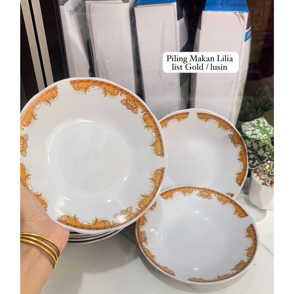 PIRING MAKAN BATIK MAHKOTA 1 LUSIN / PIRING MAKAN KERAMIK LILIA 1 LUSIN / PIRING MAKAN GOLD MAHKOTA 