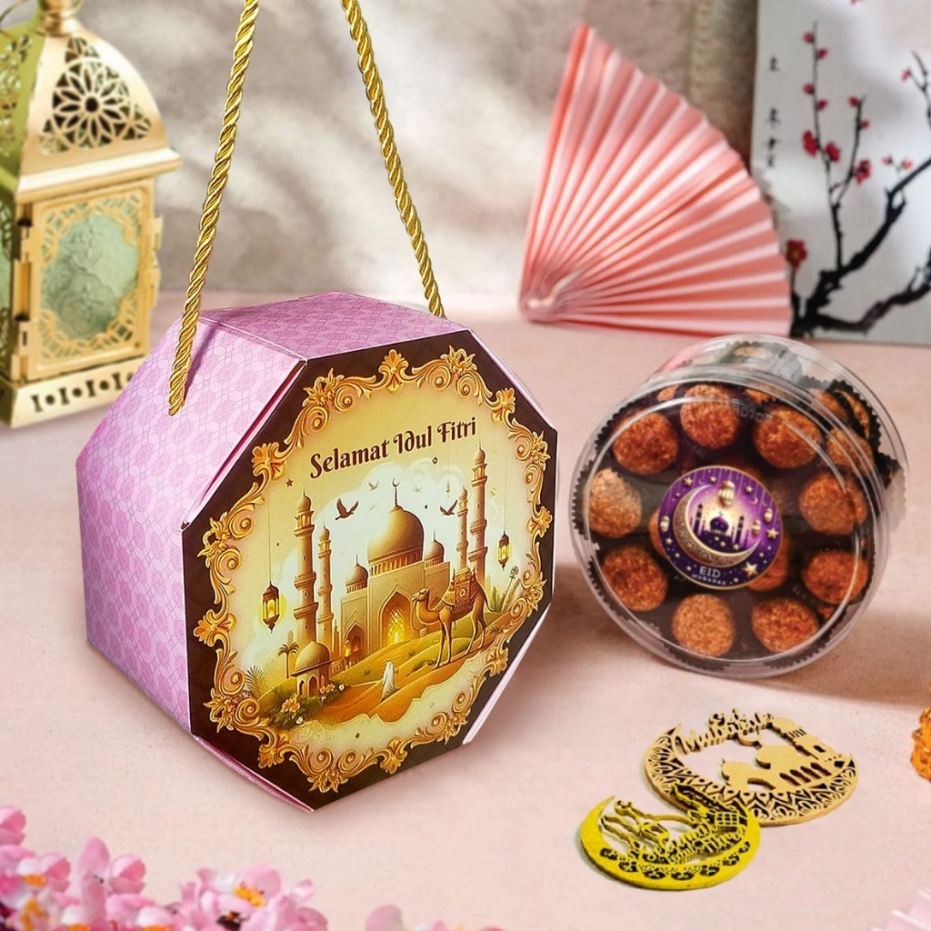 

Box Lebaran HEXAGON Dus Idul Fitri untuk Toples Bulat 7x14cm Kue Kering Box Kue [1 pcs]