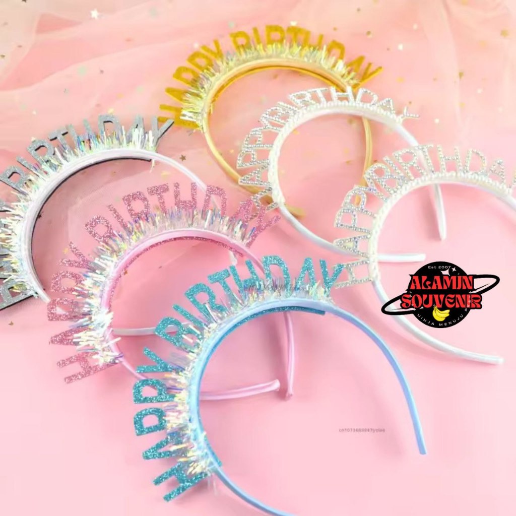 Bando Ulang Tahun Anak Perempuan Hairband Pesta Ulang Tahun Mahkota Plastik Asthetic