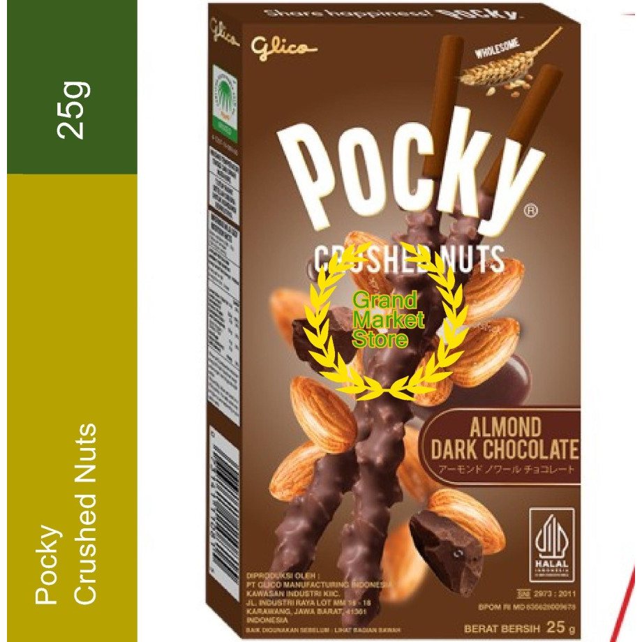 

Glico Pocky Crushed Nuts Almond Dark Chocolate 25 gram Biskuit Stik Cokelat Hitam Compound 25g Biscuit Cokelat Kacang Almond