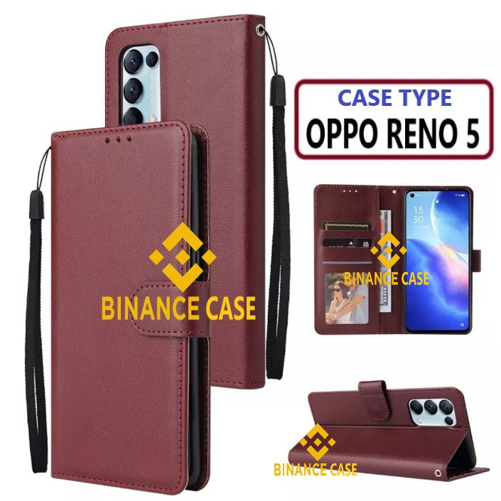 LEATHER FLIP CASE OPPO RENO 5 CASE KULIT FLIP WALLET LEATHER KULIT PREMIUM SARUNG BUKA TUTUP KESING 