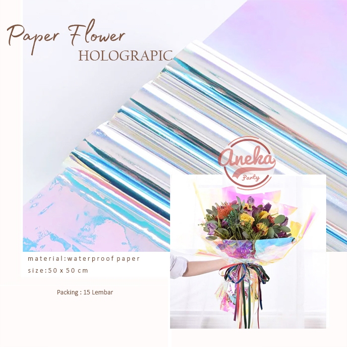 [isi 15] Kertas Buket Hologram / Kertas Paper Wrapping Flower Cellophane Hologram Metalik Mengkilap
