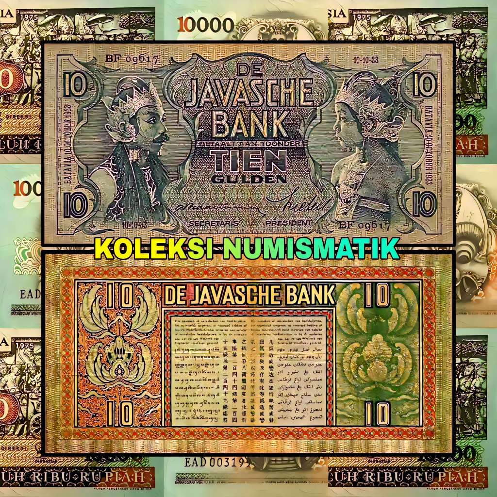 SOUVENIR UANG KERTAS KUNO HINDIA BELANDA 10 GULDEN WAYANG ORANG 1939