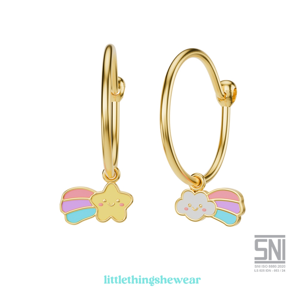 LITTLETHINGSHEWEAR - Anting Emas Anak Shooting Star - Anting Loop Hoop (Anting Bulat)