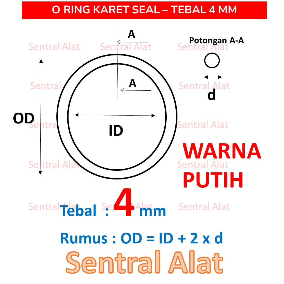 Karet Seal O Ring SILICON RUBBER (SiR) Tebal 4 mm, OD : 13 14 15 16 17 18 19 20 22 25 30 35 40 45 50