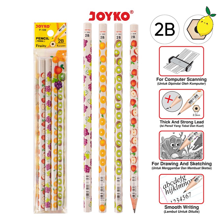 

Pensil 2B Set 4 pcs / Joyko Pencil P-109 2B Fruity 1 Set 4 Pcs
