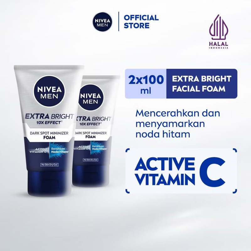 NIVEA MEN Personal Care Men Extra Bright Dark Spot Minimizer Foam 100mL Twinpack