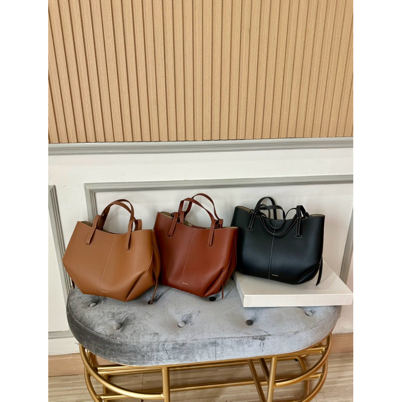 Ready brand new Polene mini cyme tote bag authentic black camel cognag shoulder