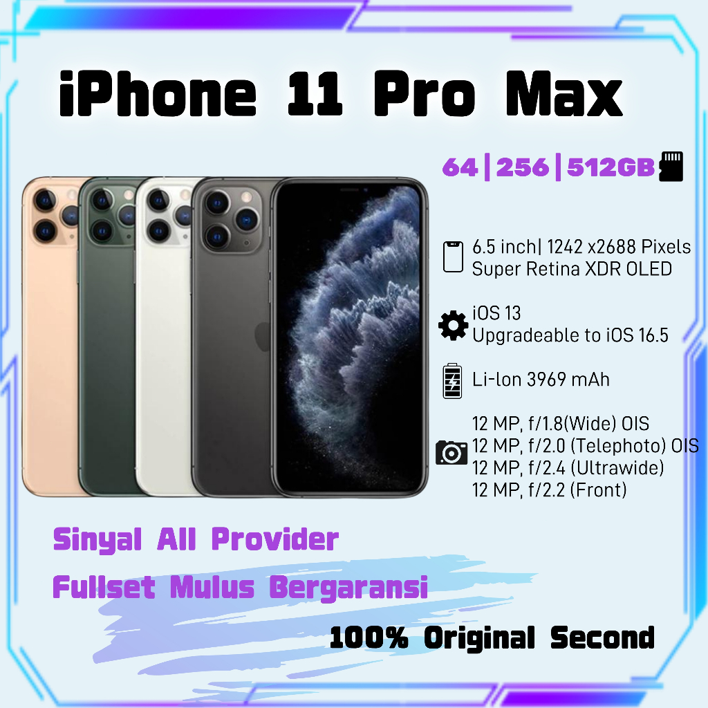 iphone11 pro max 64gb 128gb 256gb   handphone second original iphone 11pm MULUS (99 NEW ) BYPASS