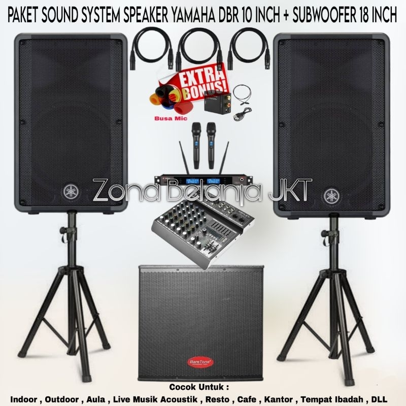 PAKET SOUND SYSTEM INDOOR OUTDOOR LIVE MUSIK KARAOKE SPEAKER YAMAHA DBR 10 INCH + SUBWOOFER 18 INCH 