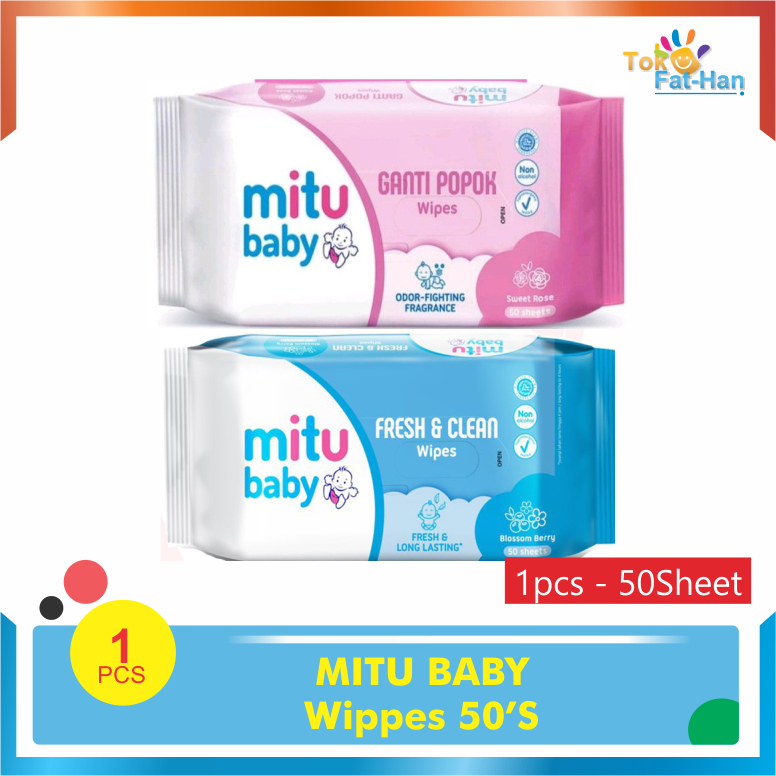 Mitu Baby Wipes 50s (1pcs) - Tisu Basah Mitu 50 Sheet - Tisu Basah Ganti Popok