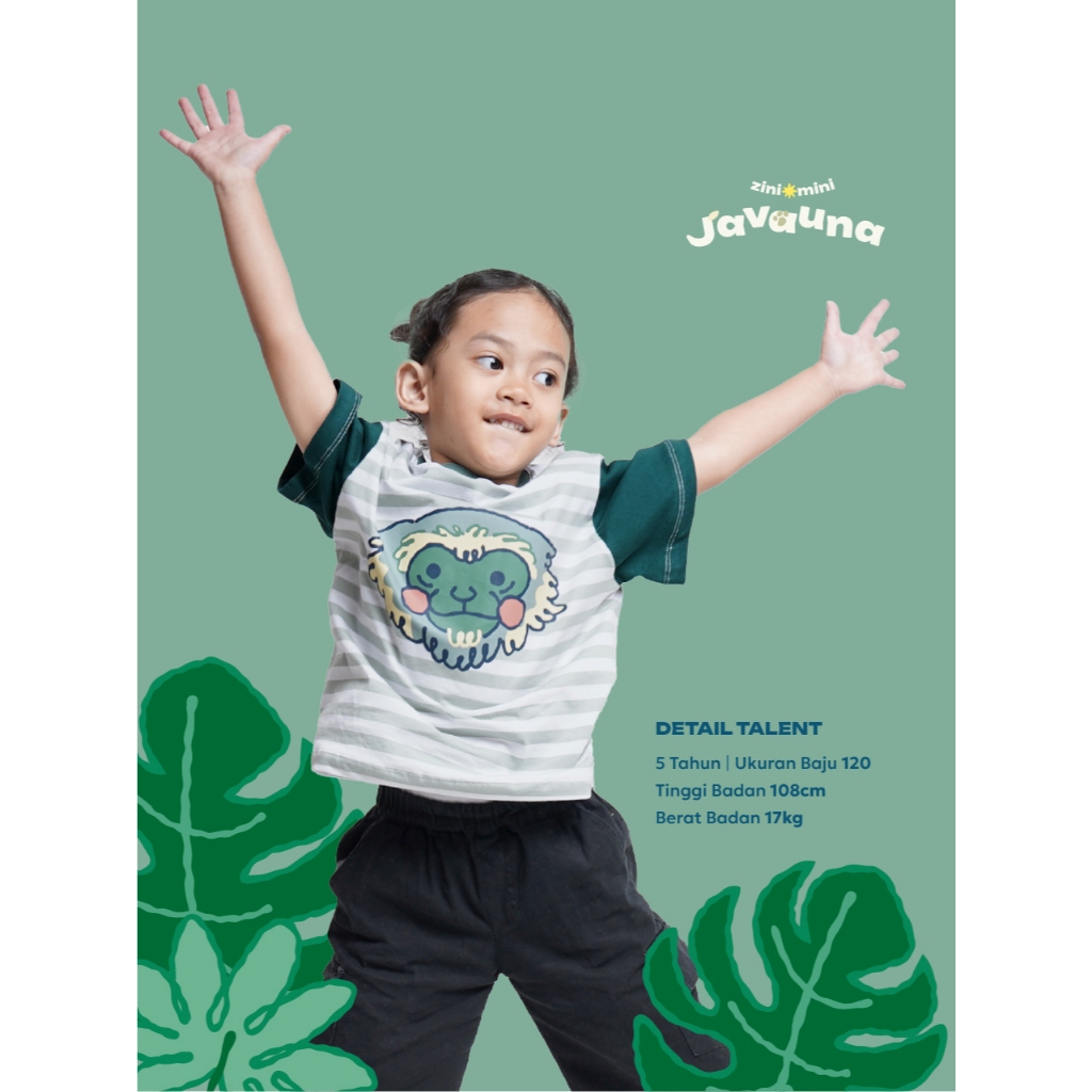 Zinimini Kaos Baju Anak Laki-laki Perempuan Seris Animal Owa Jawa Ukuran 2-12 Tahun Lengan Pendek